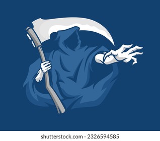 skull of grim reaper with the sickle vector illustration, skull grim reaper mascot logo illustration