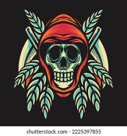 Skull Grim Reaper Vector Retro Illustration