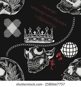 skull grunge and chain seamless pattern in vector formats 