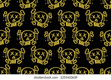 Skull grunge dirty street art graffiti style drawing. Seamless pattern. repeated texture background. Vector illustration design.