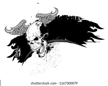 Skull and grunge elements and flames. 