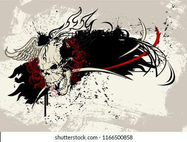 Skull and grunge elements, tears and flames