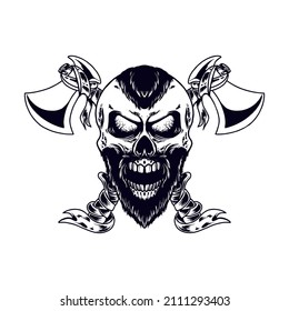Skull Guardian and Fire Axe Weapone Premium Vector Illustration