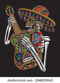 skull guitar huichol graphic design