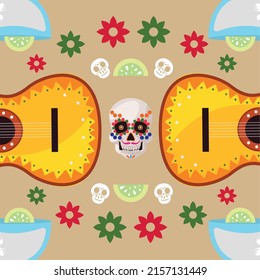 skull and guitar of mexico with tequila