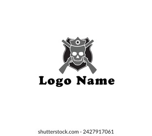 Cráneo con el vector del diseño del logotipo del arma