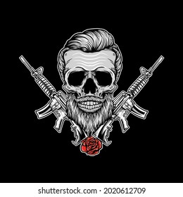 Skull guns with flower vector illustration