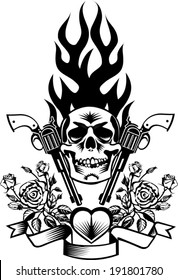 Skull, guns and roses