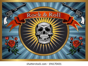 Skull, guns and roses