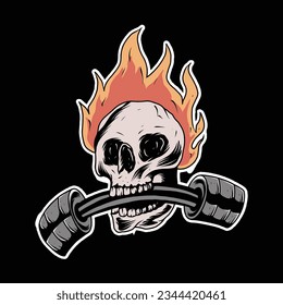 Skull With Gym Barbell Fire