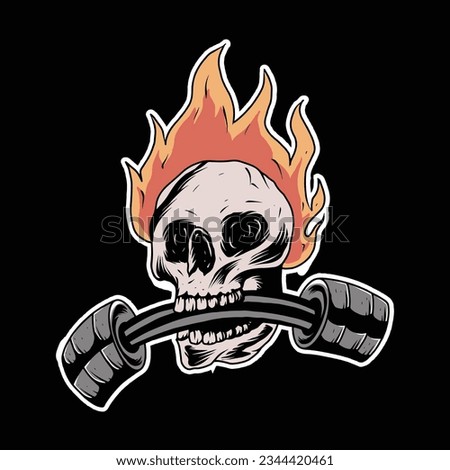 Skull With Gym Barbell Fire