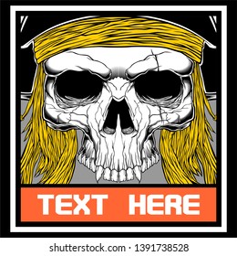 Skull with hair and bandana. Detailed vector illustration - Vector