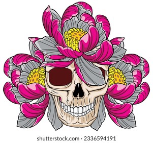 skull hair pink flower vector