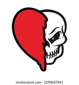 Skull Half Love Patch V65 Patch Streetwear, Urban Design White and Black Colors Patch Commercial Use