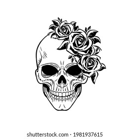 Skull half and roses