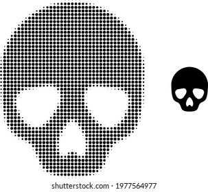Skull halftone dot icon illustration. Halftone array contains round dots. Vector illustration of skull icon on a white background. Flat abstraction for skull pictogram.