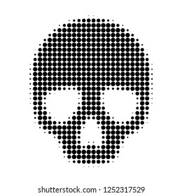 Skull halftone dotted icon. Halftone pattern contains circle pixels. Vector illustration of skull icon on a white background.