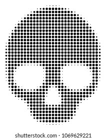 Skull halftone vector pictogram. Illustration style is dotted iconic Skull icon symbol on a white background. Halftone matrix is round elements.