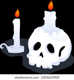 Skull halloween cartoon illustration in the black