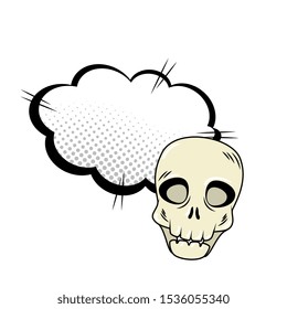 skull halloween with cloud style pop art vector illustration design