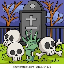 Skull Halloween Colored Cartoon Illustration