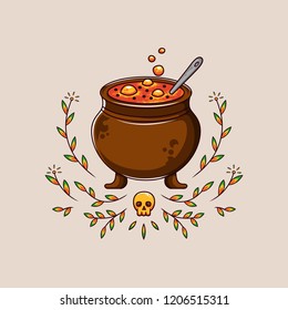 Skull Halloween Cook Cartoon Vector Character