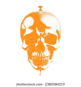 Skull - Halloween halftone dotted realistic clipart. Offset texture Vintage illustration in 90s grunge style.