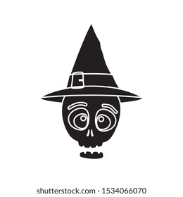 skull halloween with hat witch isolated icon vector illustration design