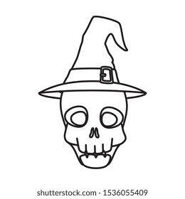 skull halloween with hat witch isolated icon vector illustration design