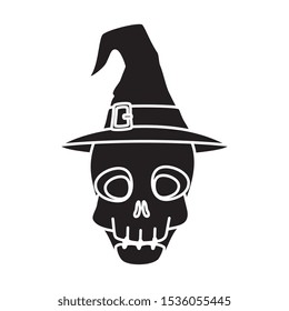 skull halloween with hat witch isolated icon vector illustration design