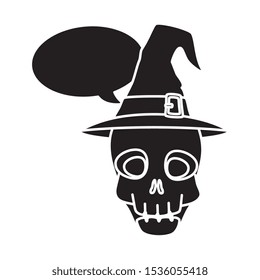 skull halloween with hat witch and speech bubble vector illustration design
