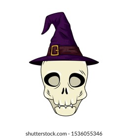 skull halloween with hat witch style pop art vector illustration design