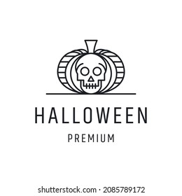 Skull Halloween Logo design with Line Art On White Backround