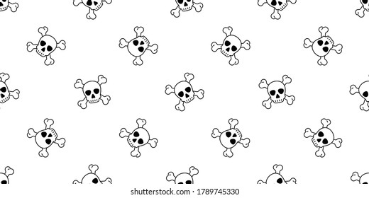 skull Halloween seamless pattern crossbones pirate vector symbol ghost scarf isolated repeat wallpaper tile background cartoon doodle illustration white design