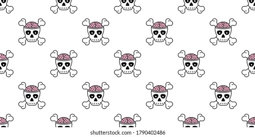 skull Halloween seamless pattern crossbones pirate brain vector zombie symbol ghost scarf isolated repeat wallpaper tile background cartoon doodle illustration design