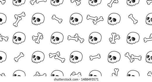 skull Halloween seamless pattern vector bone ghost cartoon scarf isolated repeat wallpaper tile background illustration doodle design