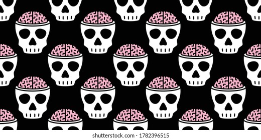 skull Halloween seamless pattern vector brain crossbone ghost pirate icon scarf isolated repeat wallpaper tile background cartoon doodle illustration black design