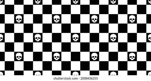 skull Halloween seamless pattern vector crossbone ghost pirate icon checked repeat wallpaper tile background cartoon doodle scarf isolated illustration design