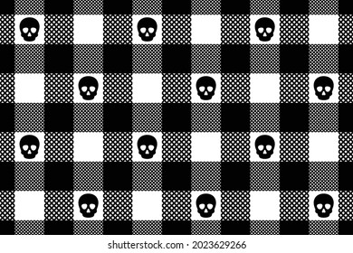 skull Halloween seamless pattern vector crossbone checked tartan plaid ghost pirate icon checked repeat wallpaper tile background cartoon doodle scarf gift wrapping paper illustration design