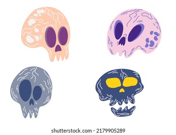 Skull Halloween set. Decor for Halloween Holiday Tattoos and stickers, T-shirt design. Vector hand draw illustration isolated on the white background.