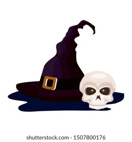 skull of halloween with witch hat