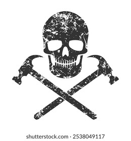 Skull with hammers crossed. Grunge texture. Vector illustration iamge.