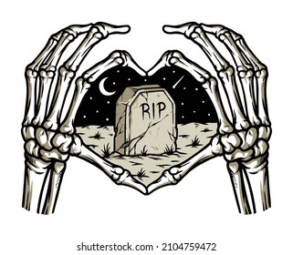 skull hand and cemetery illustration