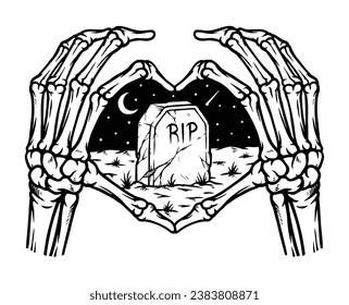 skull hand and cemetery line illustration