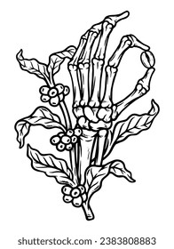skull hand and coffee tree line illustration