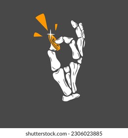 Hand und Münzen des Schädels