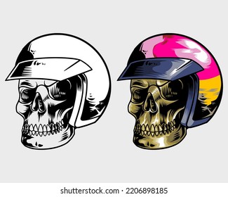skull hand drawing with cool helmet