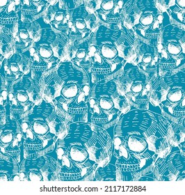 Skull Hand drawing pattern seamless. Skeleton head background. Death texture. Skulls ornament