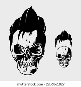 skull hand drawing with topknot