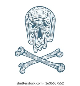 Skull. Hand drawn abstract skull and bones vector illustration. Engraving style skull vintage graphic. Part of set. 